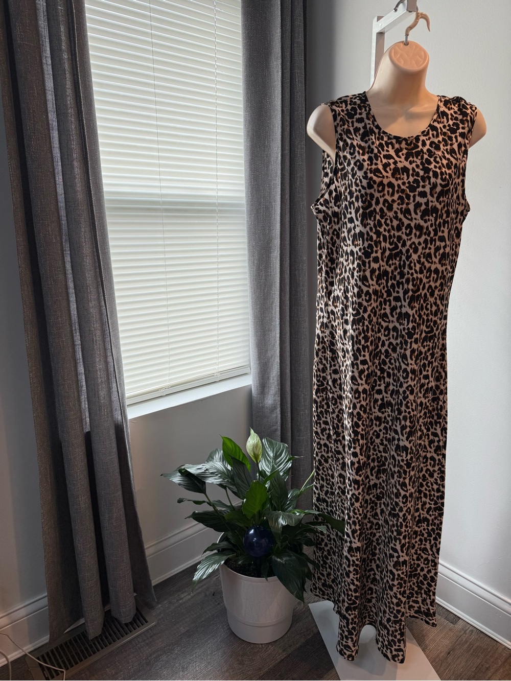 Quince Leopard Print Sleeveless Maxi Dress Brown/Tan Tank Silk Women Size XL New